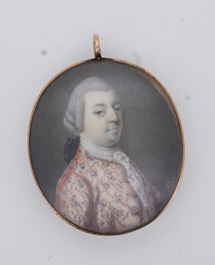 A 19th century gilt framed oval miniature watercolour portrait of a gentleman, on ivory, verso decorated with hair, depicting a landscape scene with a large tree, animals and a house, 36mm. CITES Submission reference, WU